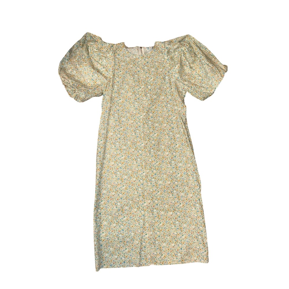 MABLE Flower Dress Women M Multi Color Puff Sleeve Ditsy Floral Cotton